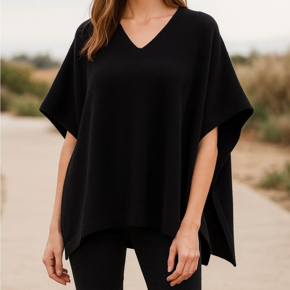 Calypso St Barth Black CASHMERE Cape Sweater Size Large